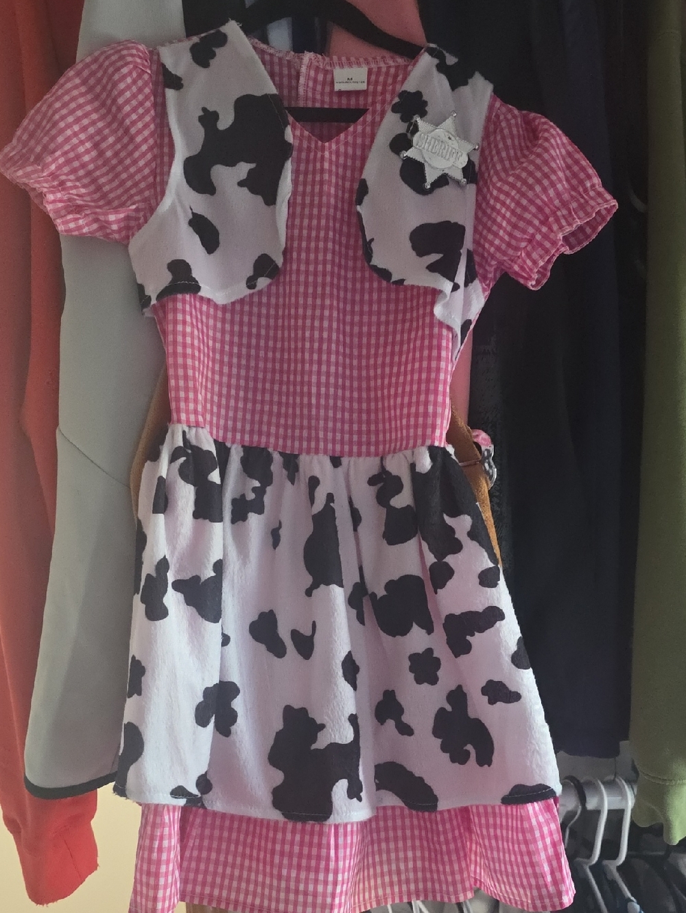 Pink Gingham & Cowprint Kids Dress